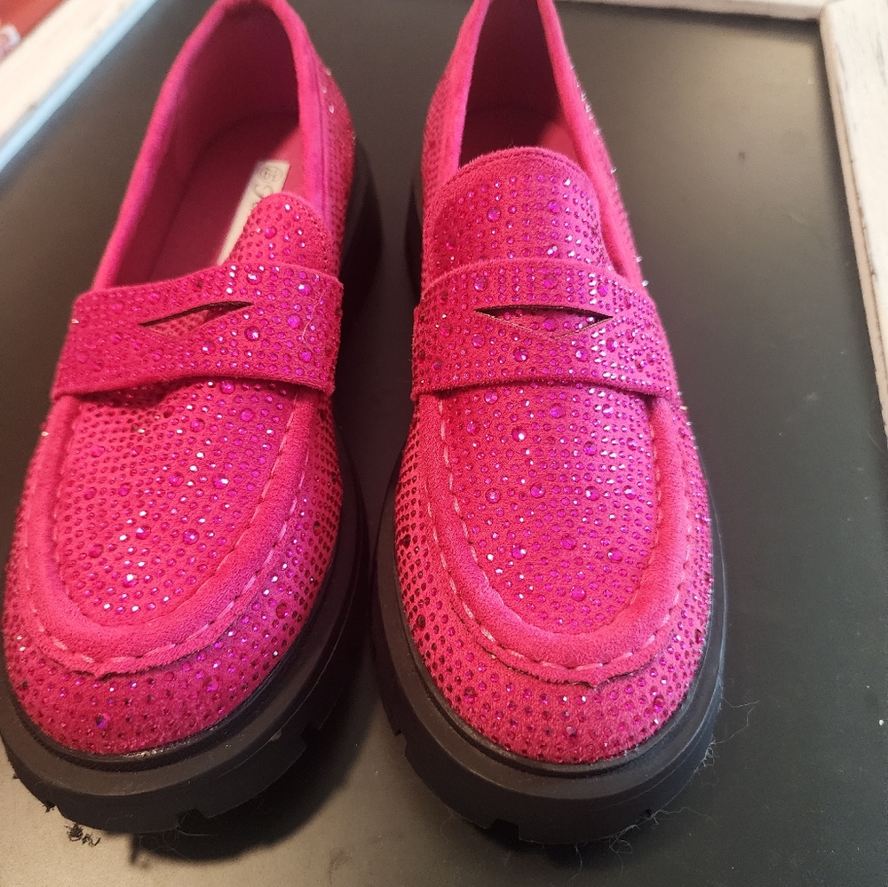 Forever link hot pink rhinestone sparkle loafers 6.5